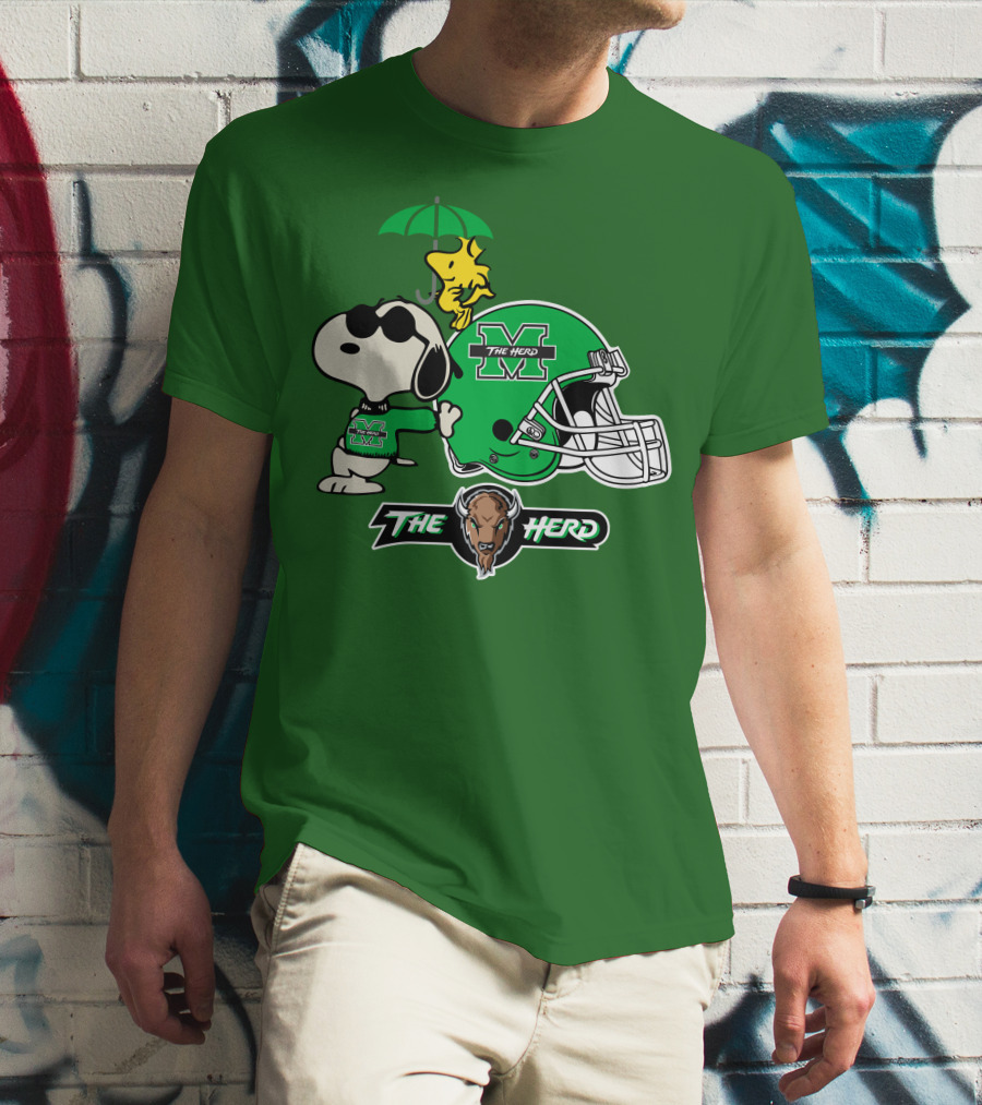 Marshall Thundering Herd Snoopy The Herd Football Helmet Woodstock Umbrella T-Shirt