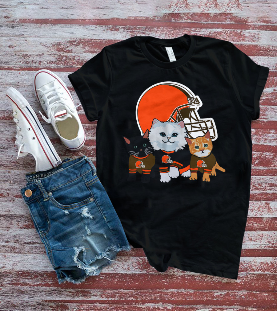 Cleveland Browns Cute Cats Football Helmet Trio T-Shirt