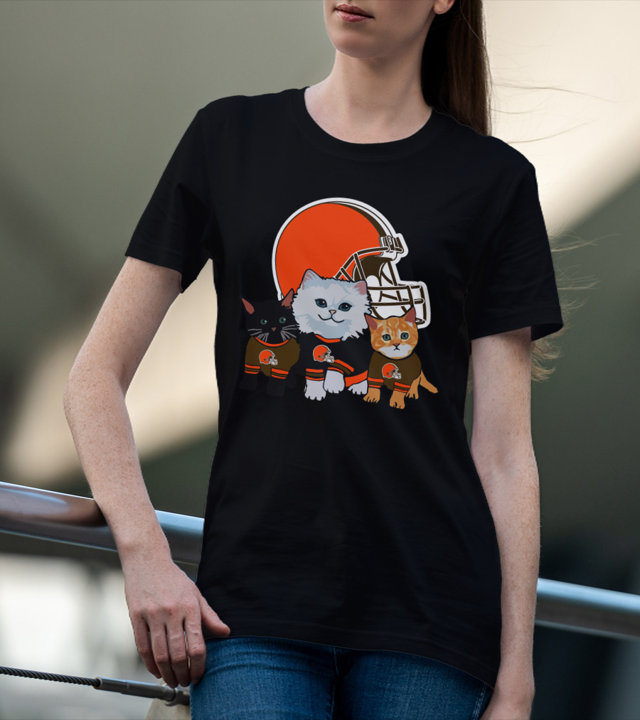 Cleveland Browns Cute Cats Football Helmet Trio T-Shirt