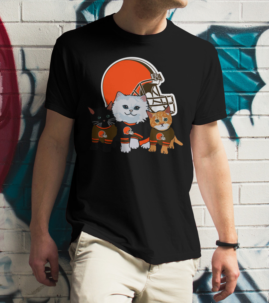 Cleveland Browns Cute Cats Football Helmet Trio T-Shirt