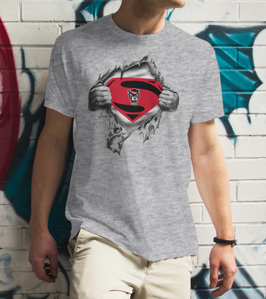 283 NC State Wolfpack Superman Logo Rip T-Shirt