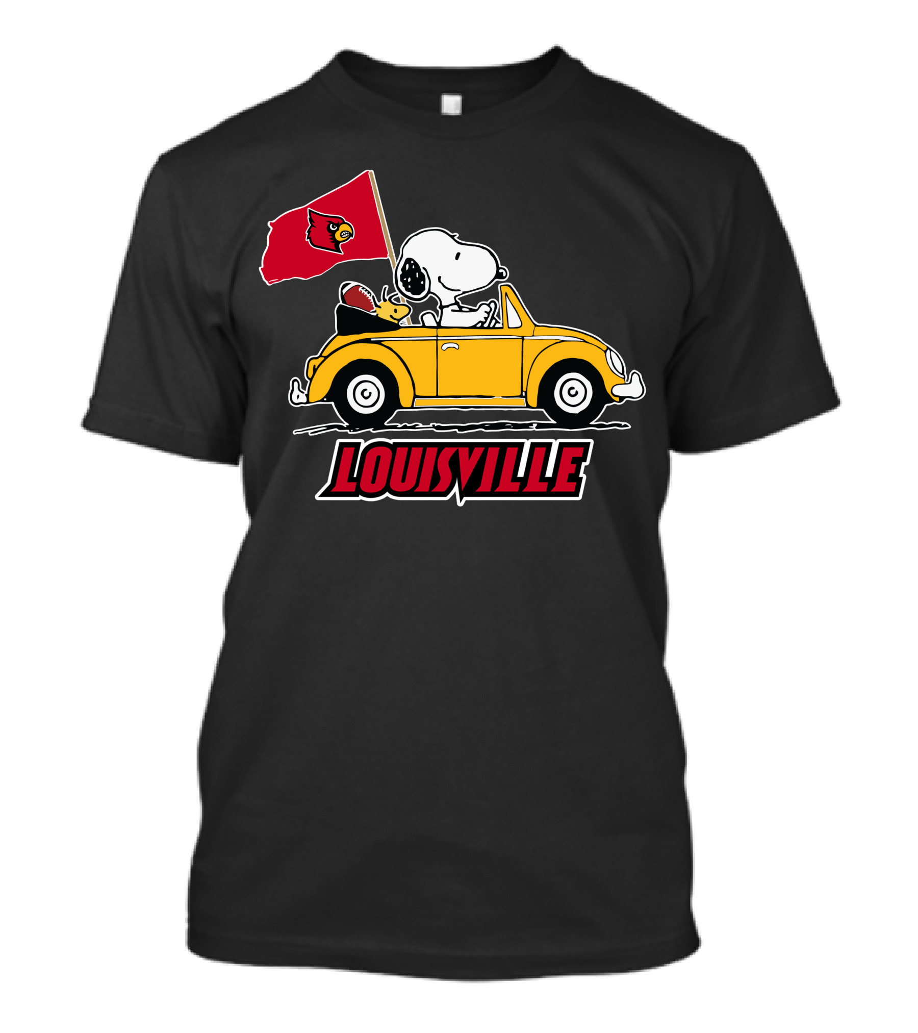 Louisville Snoopy Car Ride With Cardinals Flag T-Shirt