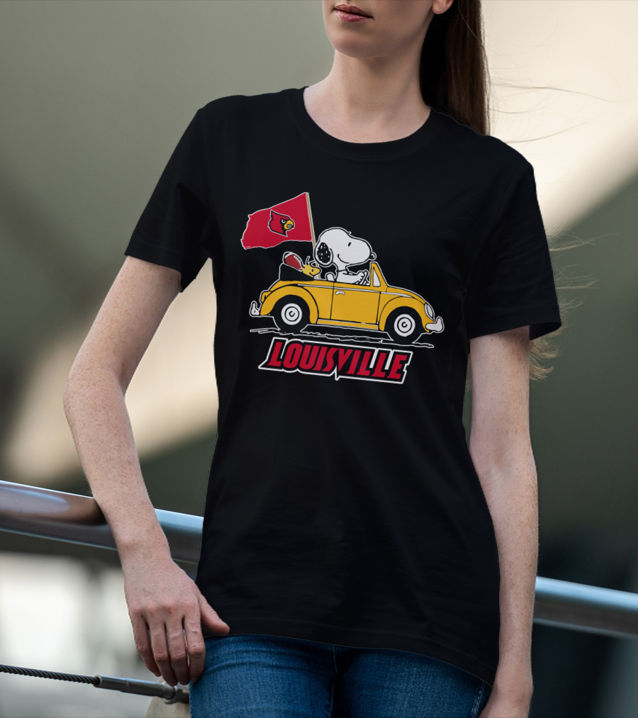 Louisville Snoopy Car Ride With Cardinals Flag T-Shirt