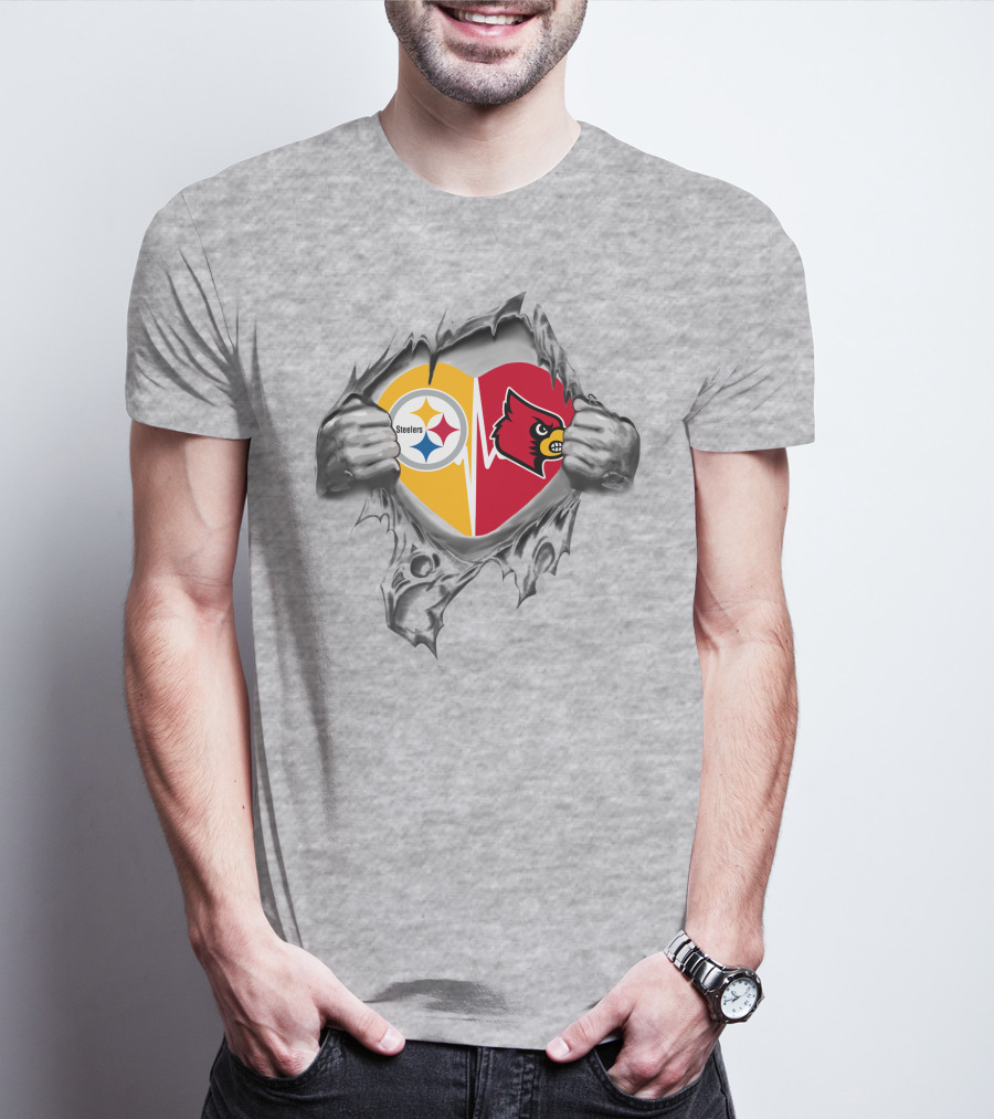 Steelers Louisville Cardinals Heart T-Shirt