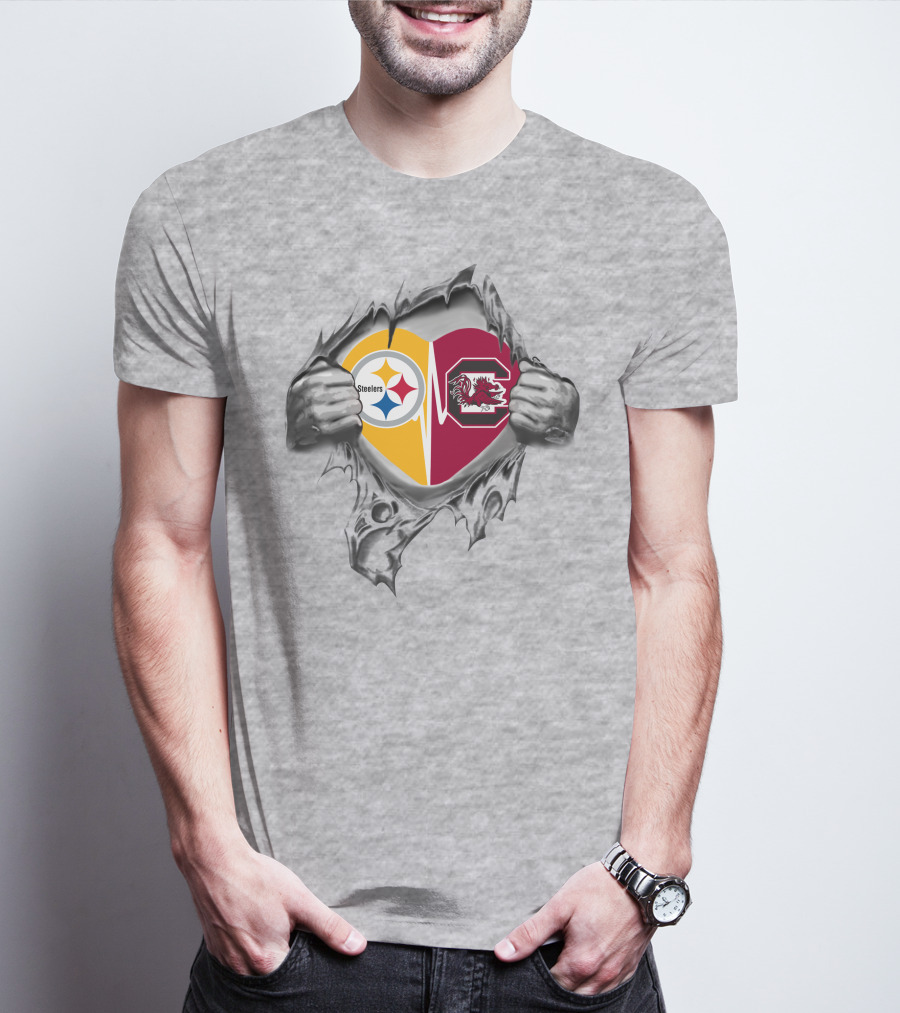 Steelers South Carolina Gamecocks Heart Logo Mashup T-Shirt