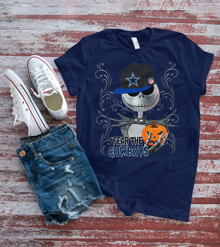 Fear The Cowboys Halloween NFL Jack Skellington Pumpkin Dallas Star T-Shirt