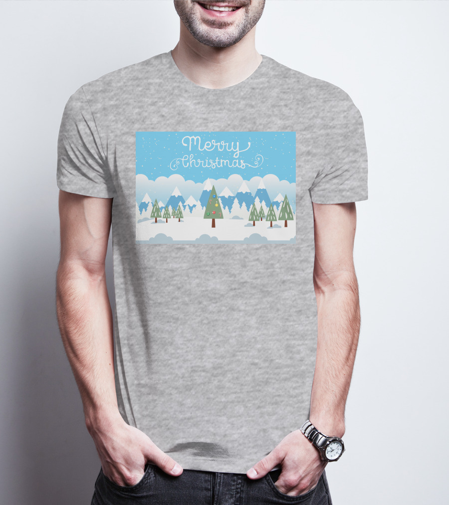 Merry Christmas Snowy Mountain Landscape With Decorated Tree T-Shirt