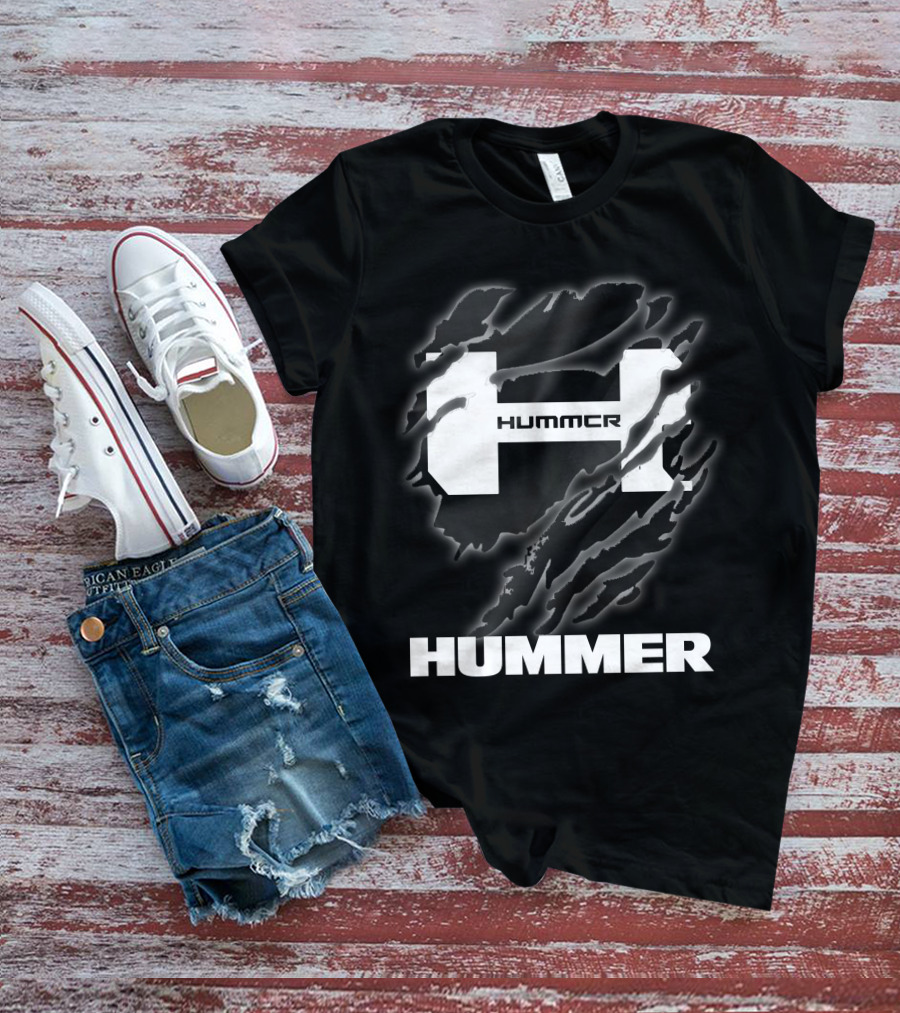 Hummer Logo With Claw Marks Text Overlay T-Shirt