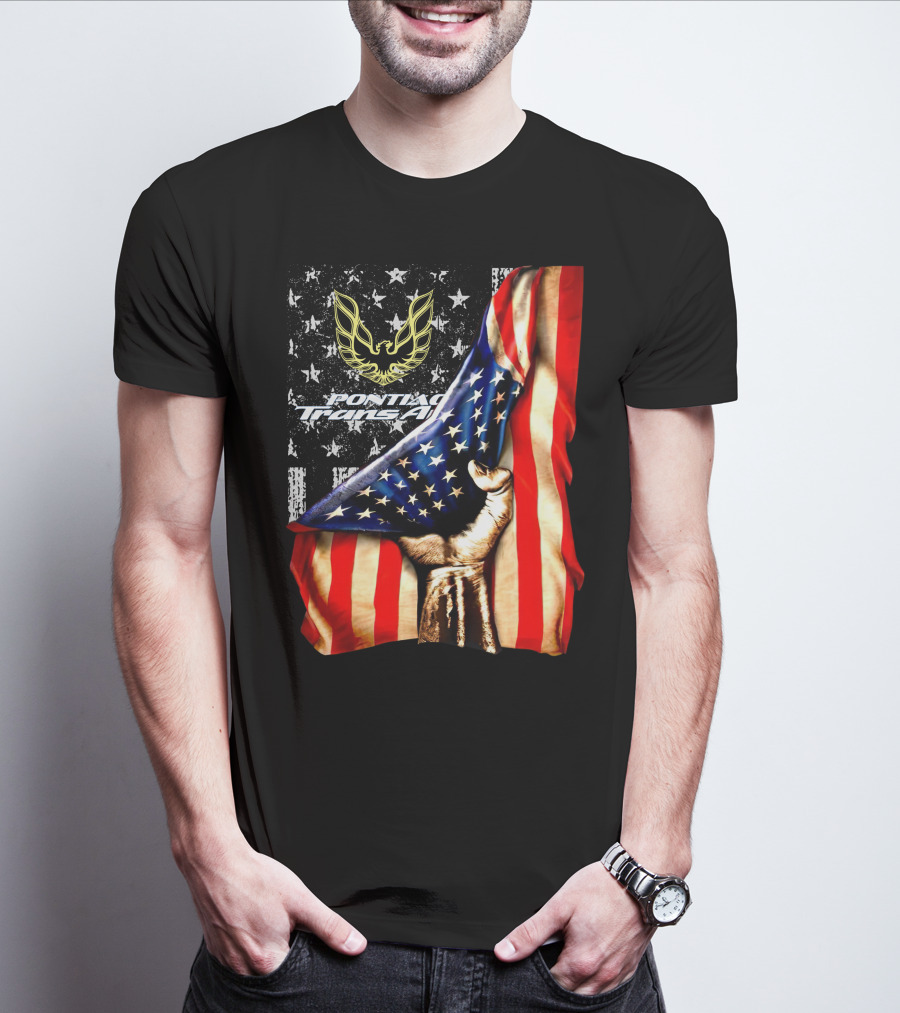 Pontiac Trans Am Eagle With American Flag Background And Stars T-Shirt