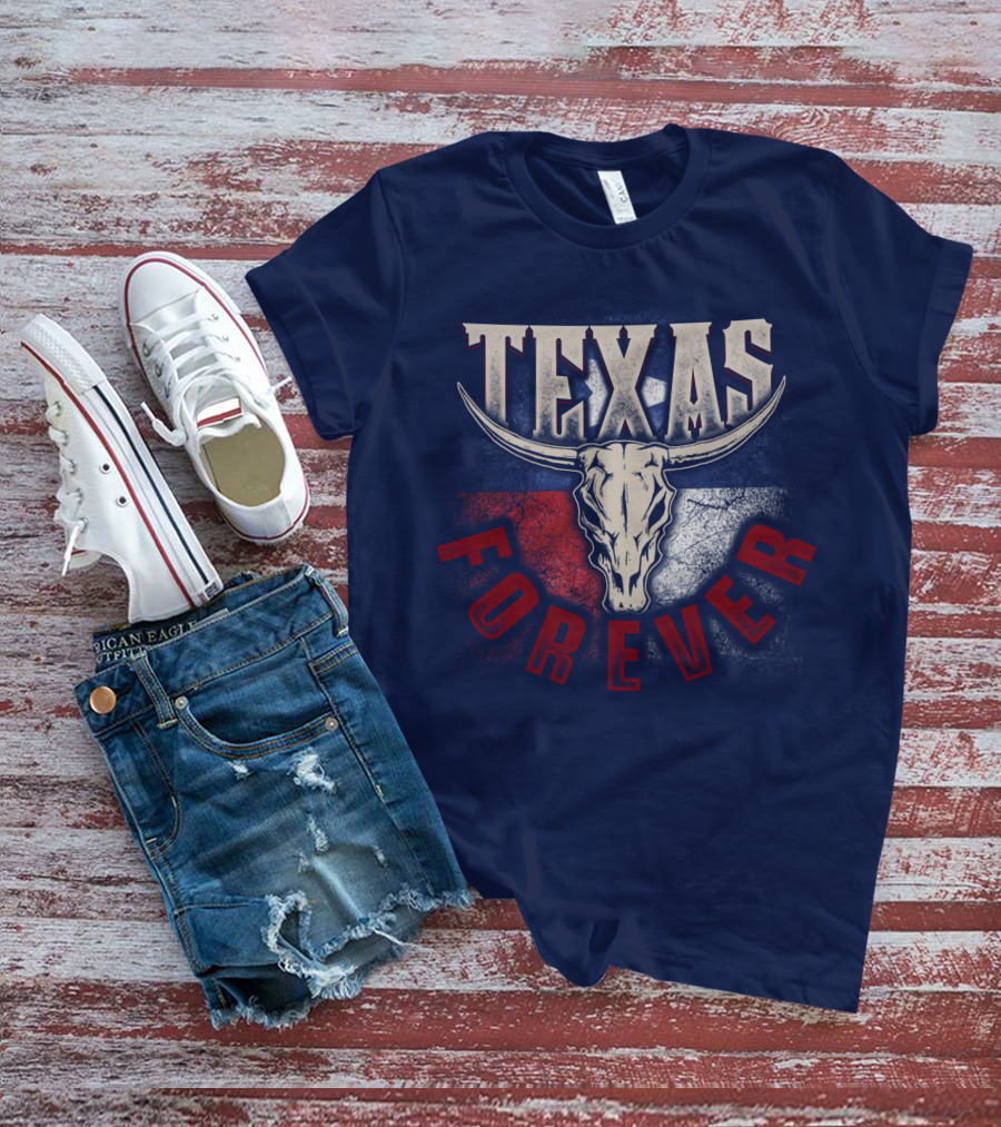 Texas Forever Longhorn Skull State Pride T-Shirt