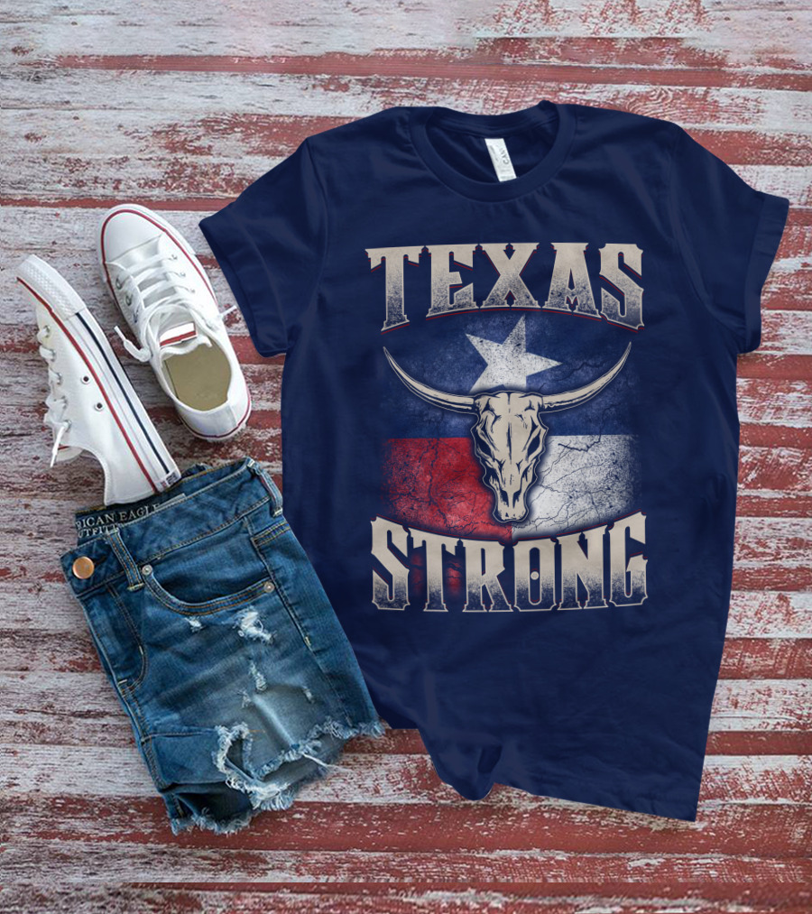 Texas Strong Longhorn Skull With Texas Flag T-Shirt