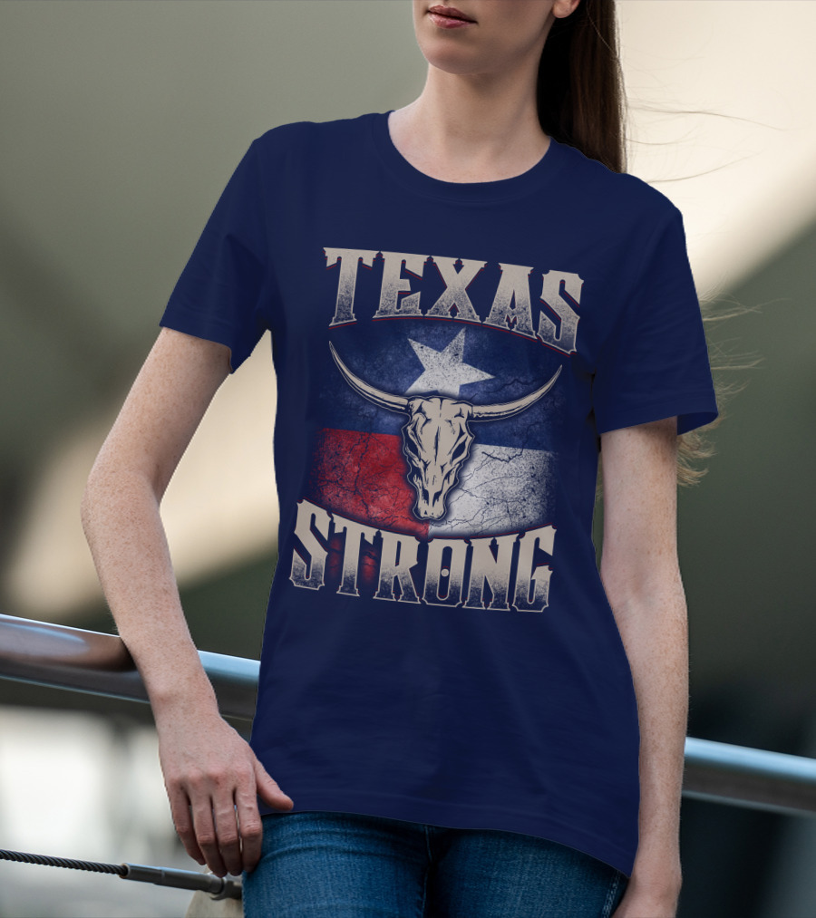 Texas Strong Longhorn Skull With Texas Flag T-Shirt