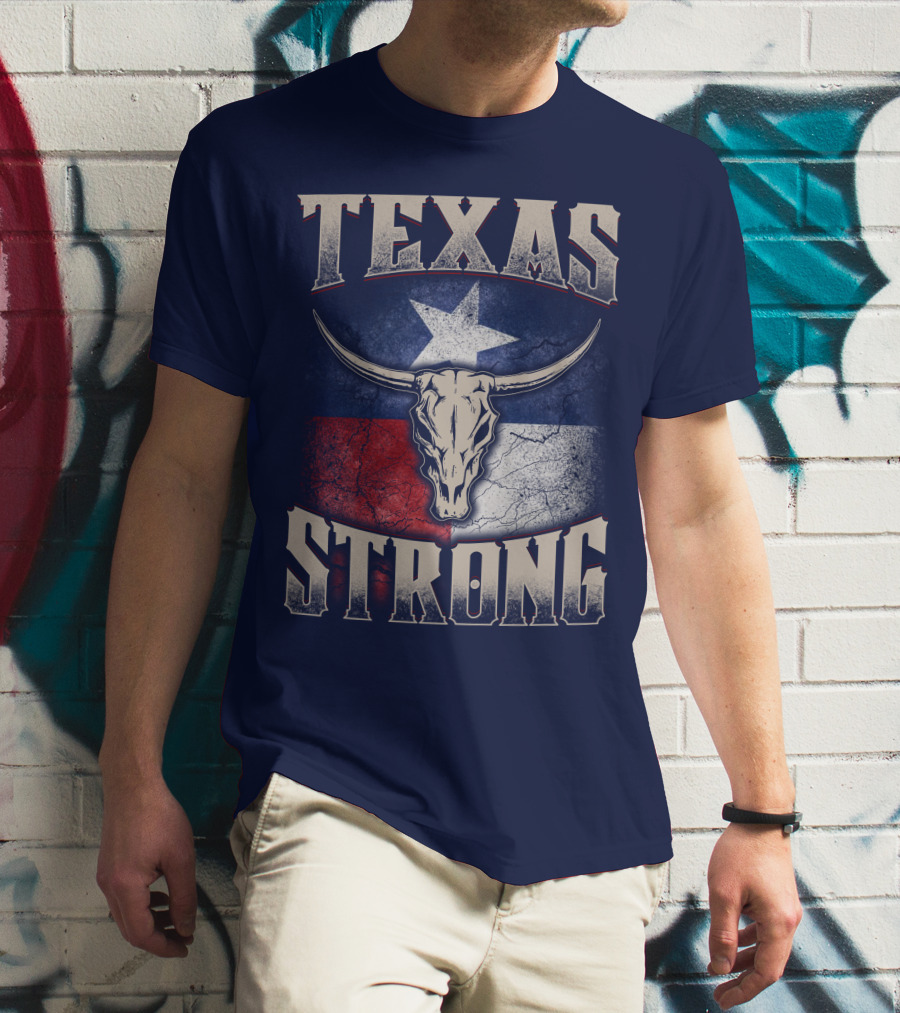 Texas Strong Longhorn Skull With Texas Flag T-Shirt