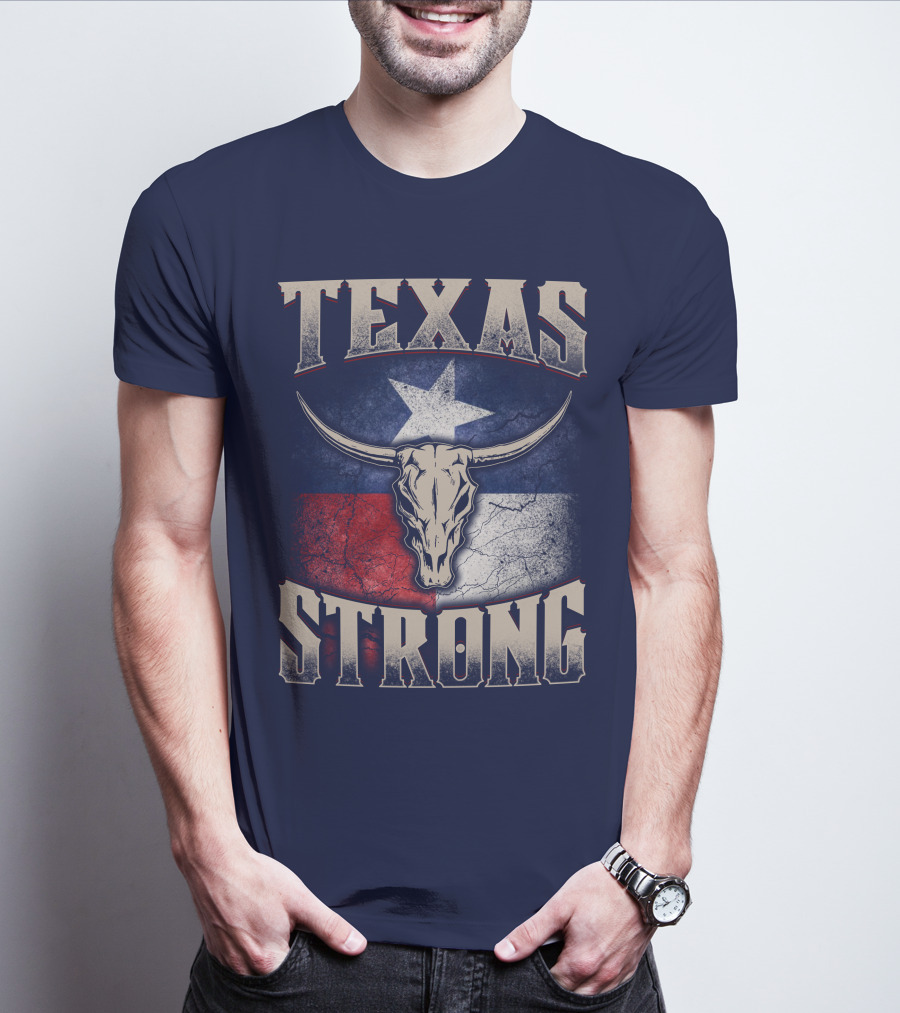 Texas Strong Longhorn Skull With Texas Flag T-Shirt