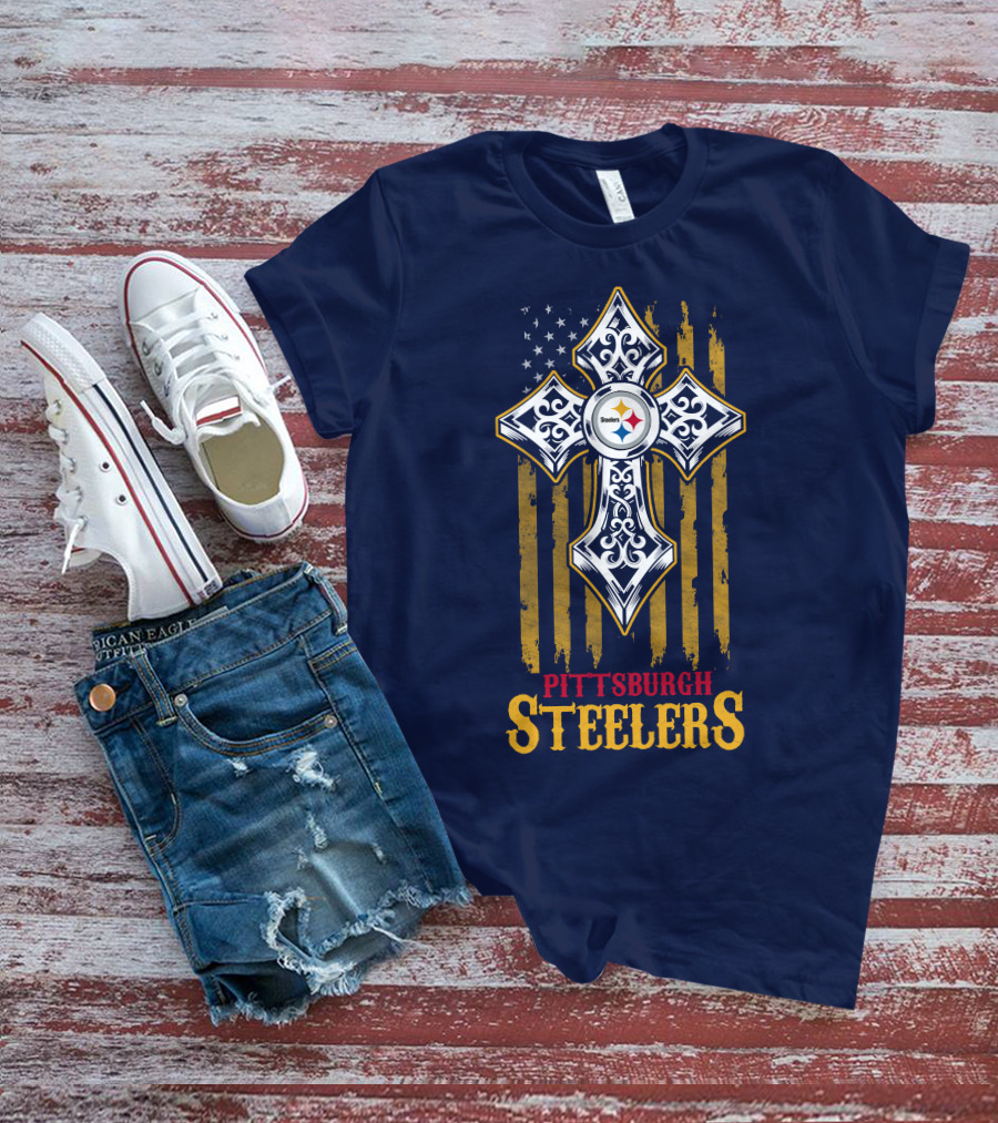Pittsburgh Steelers Cross American Flag T-Shirt