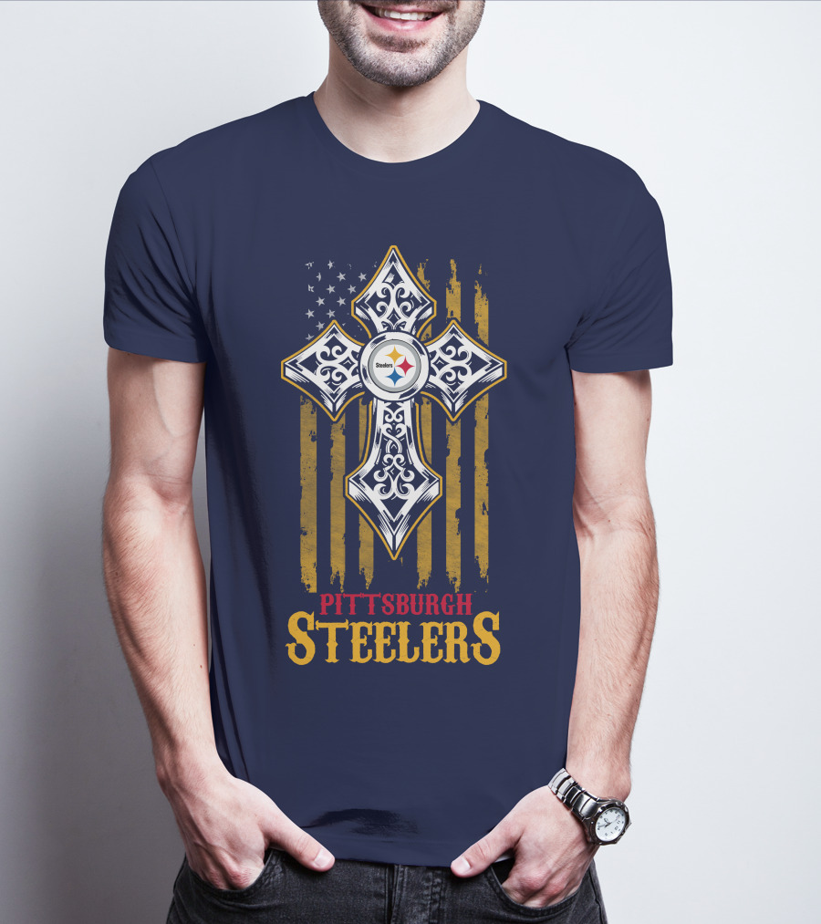 Pittsburgh Steelers Cross American Flag T-Shirt