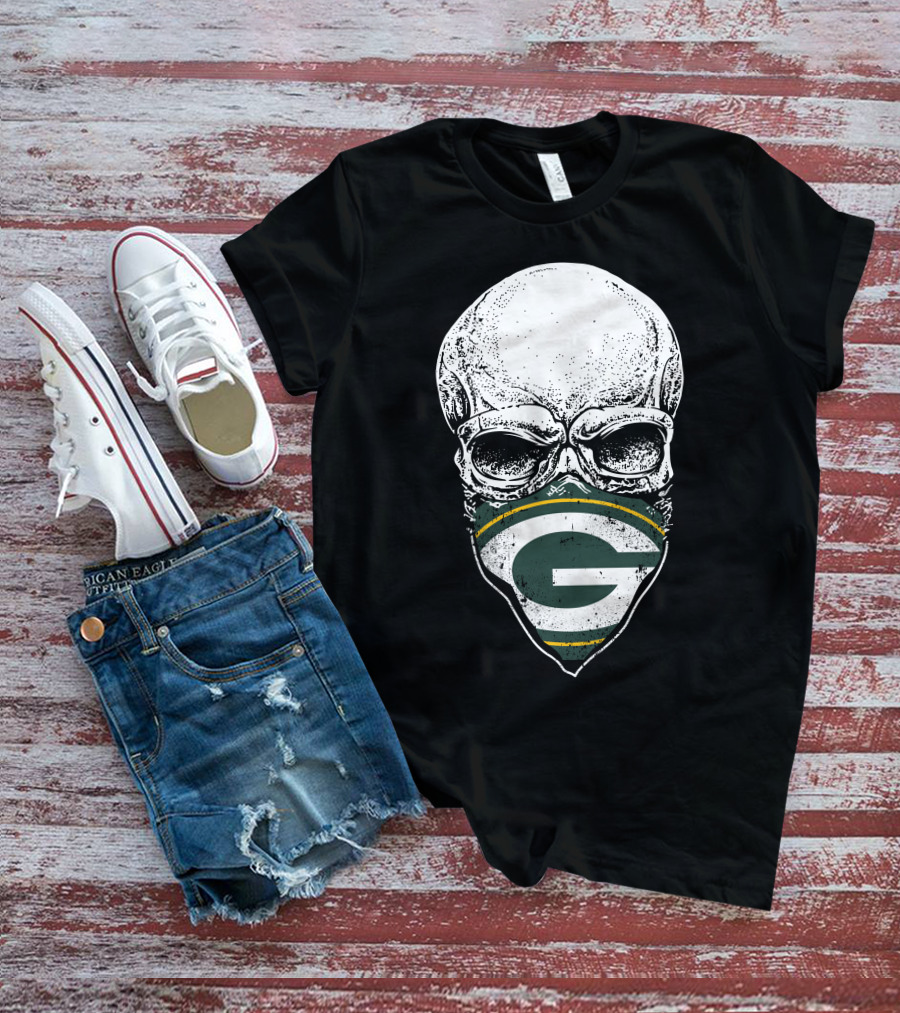 Green Bay Packers Skull Logo Face Mask T-Shirt