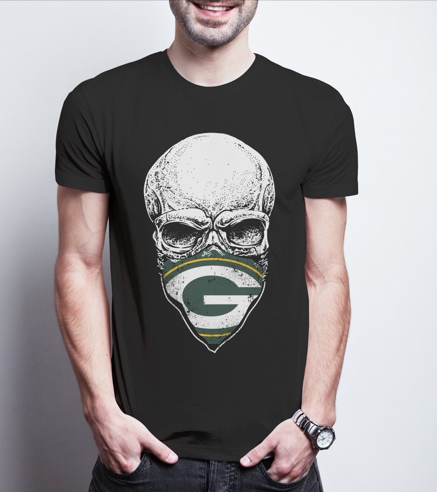 Green Bay Packers Skull Logo Face Mask T-Shirt
