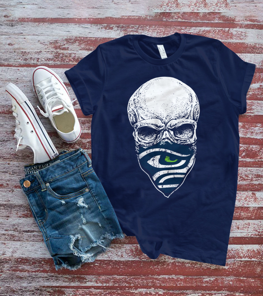 Seattle Seahawks Skull Bandana Logo Face T-Shirt