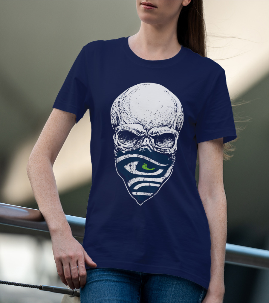 Seattle Seahawks Skull Bandana Logo Face T-Shirt