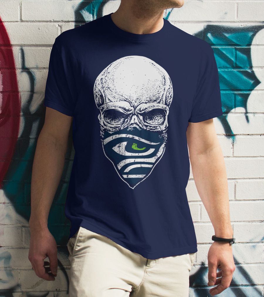 Seattle Seahawks Skull Bandana Logo Face T-Shirt