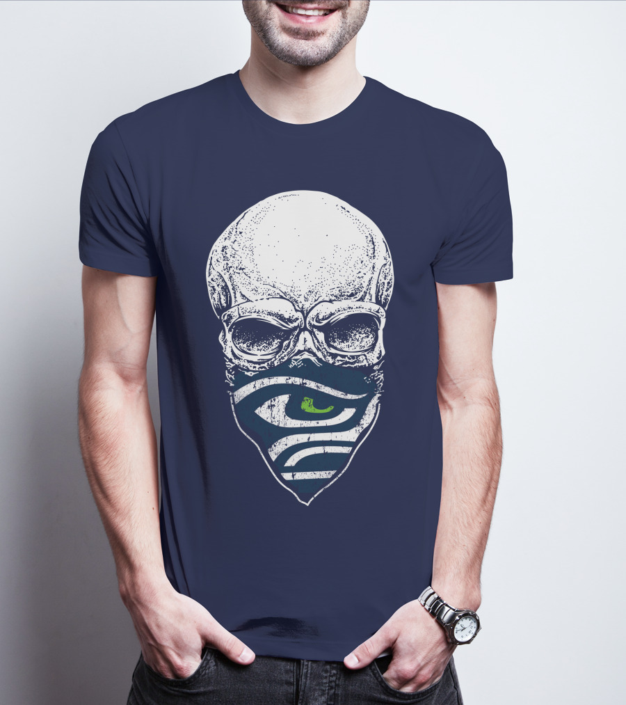 Seattle Seahawks Skull Bandana Logo Face T-Shirt