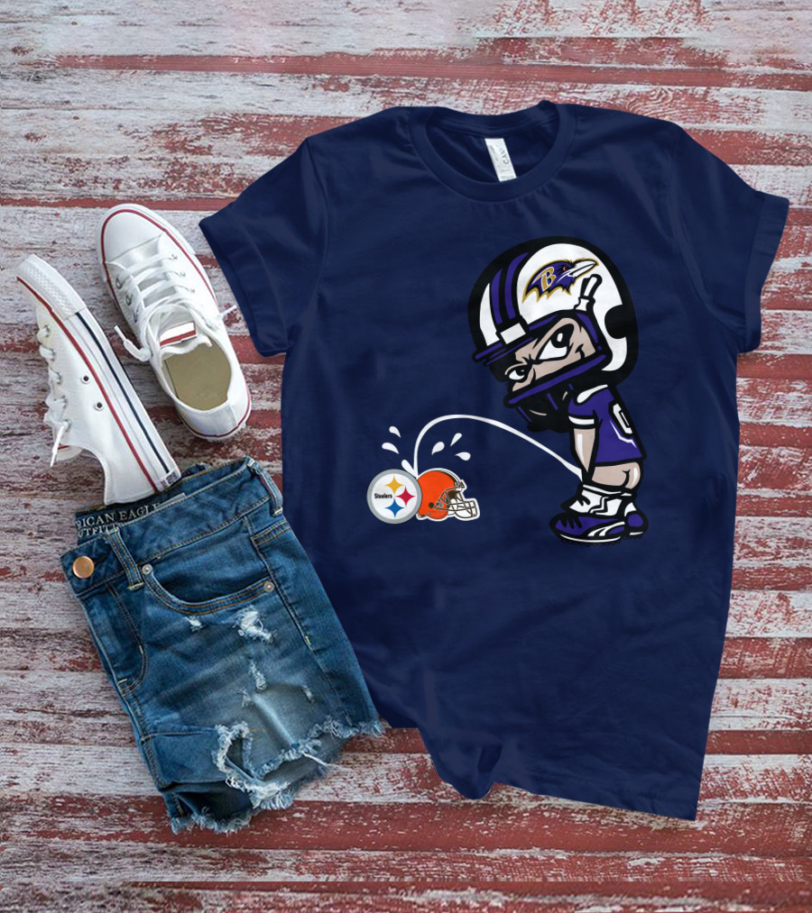 Baltimore Ravens Rivalry Mock Pittsburgh Steelers Cleveland Browns Helmets T-Shirt