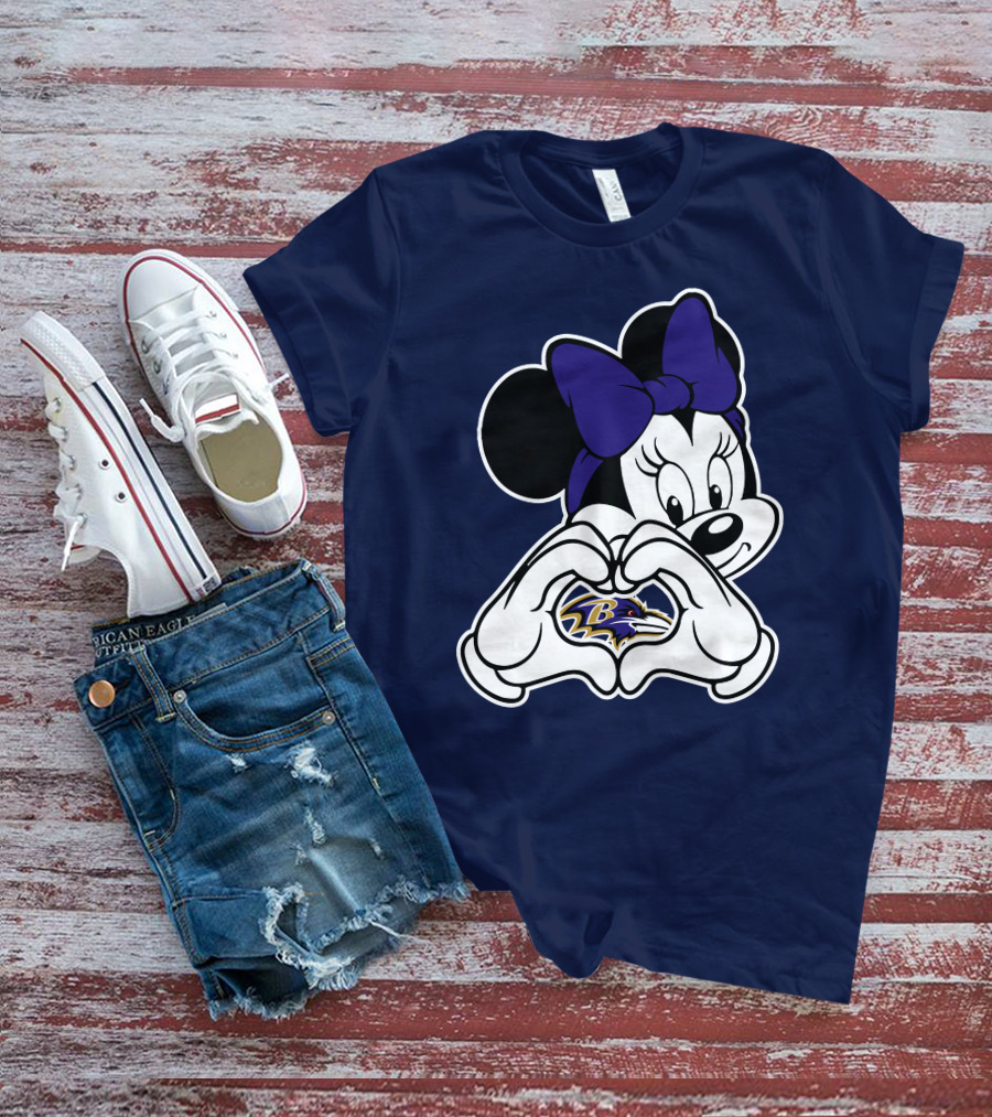 Baltimore Ravens Minnie Mouse Heart Hands T-Shirt