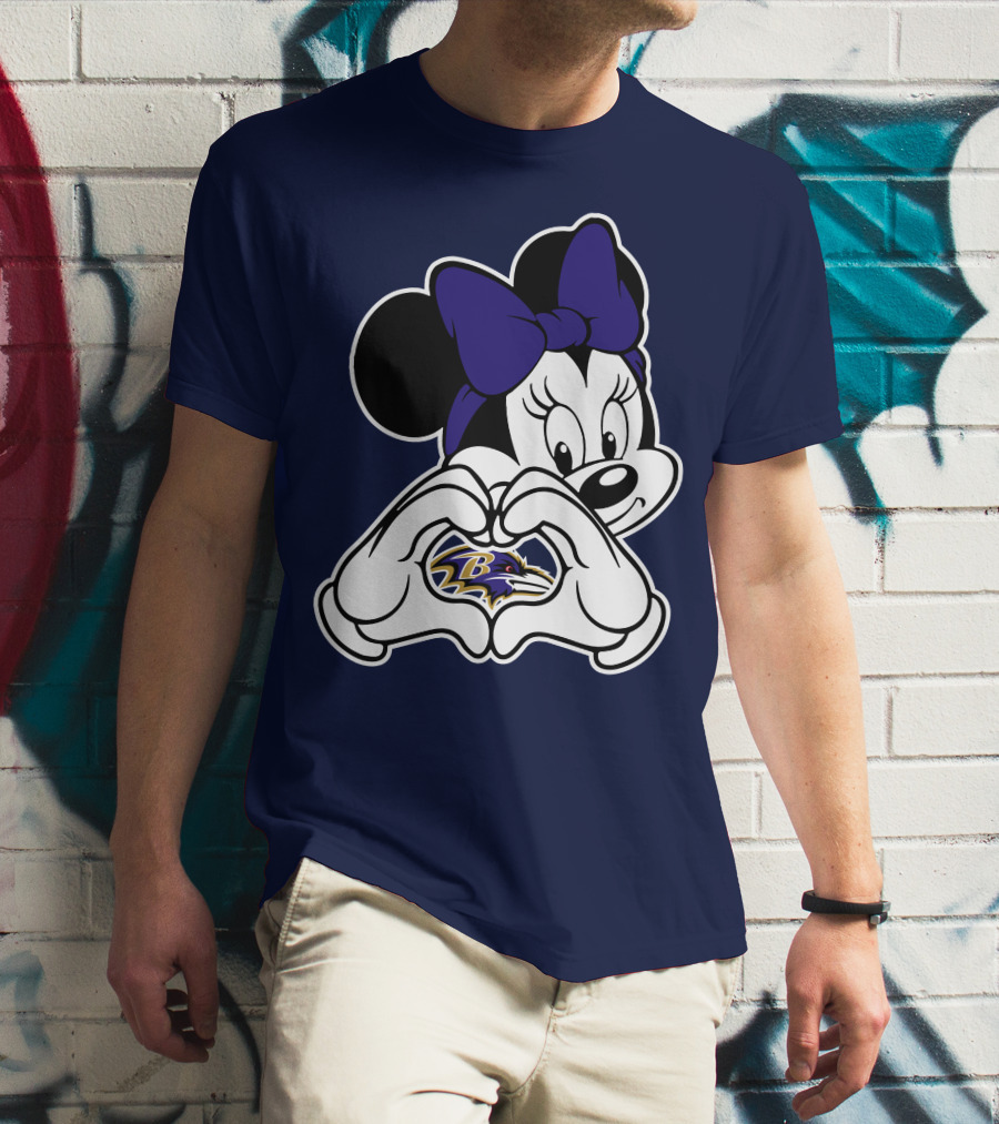 Baltimore Ravens Minnie Mouse Heart Hands T-Shirt