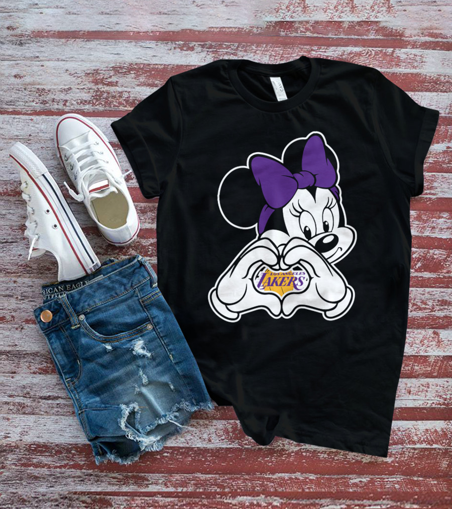 Los Angeles Lakers Minnie Mouse Heart Hands T-Shirt