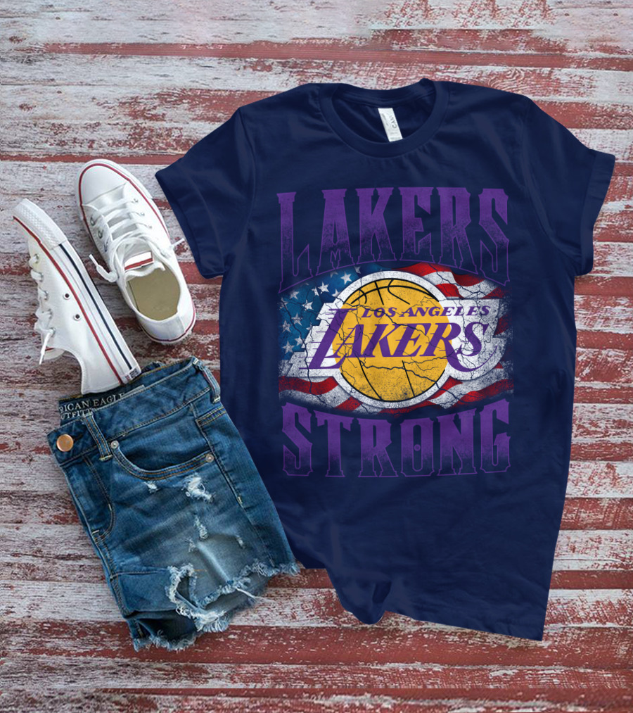 Los Angeles Lakers Strong American Flag Basketball T-Shirt