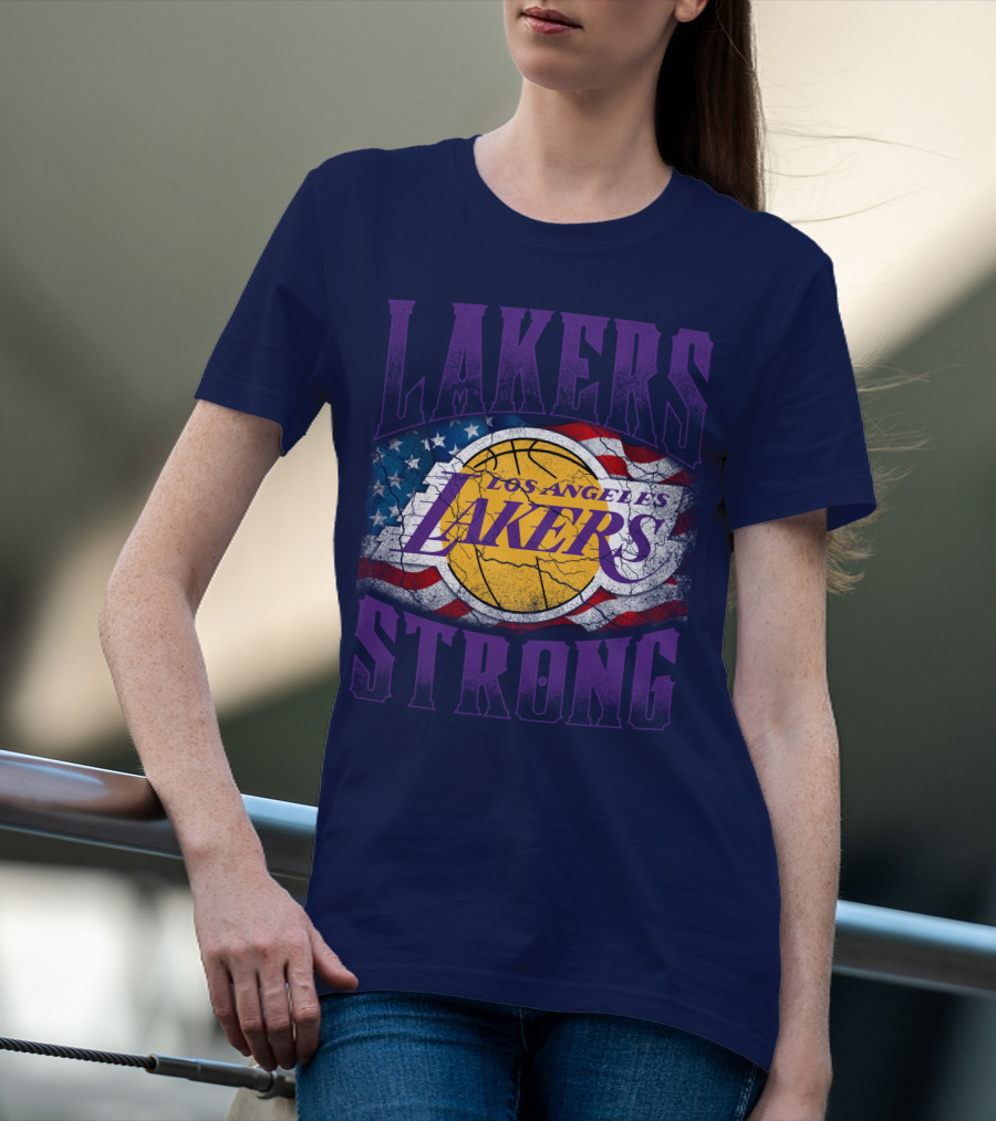 Los Angeles Lakers Strong American Flag Basketball T-Shirt