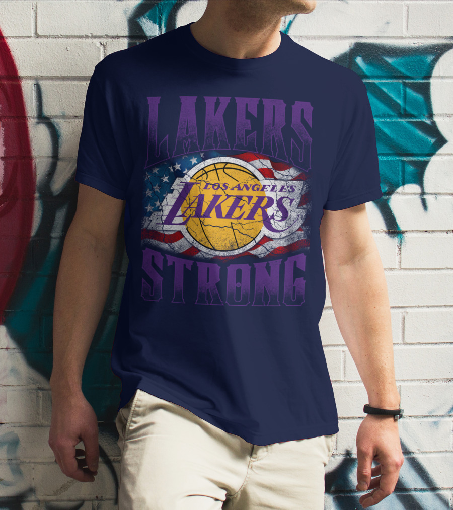 Los Angeles Lakers Strong American Flag Basketball T-Shirt