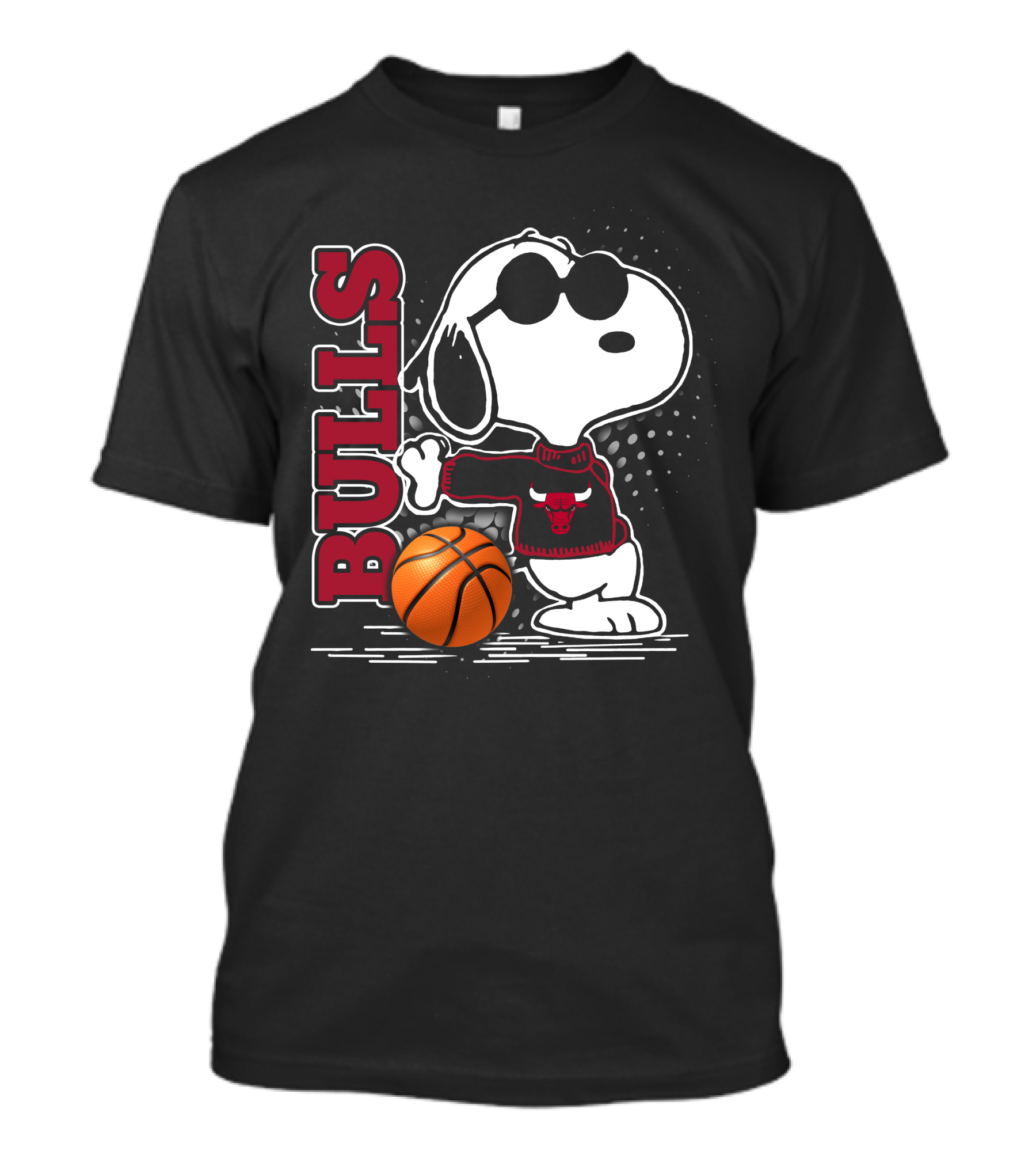 Bulls Snoopy With Basketball And Chicago Bulls Red T-Shirt