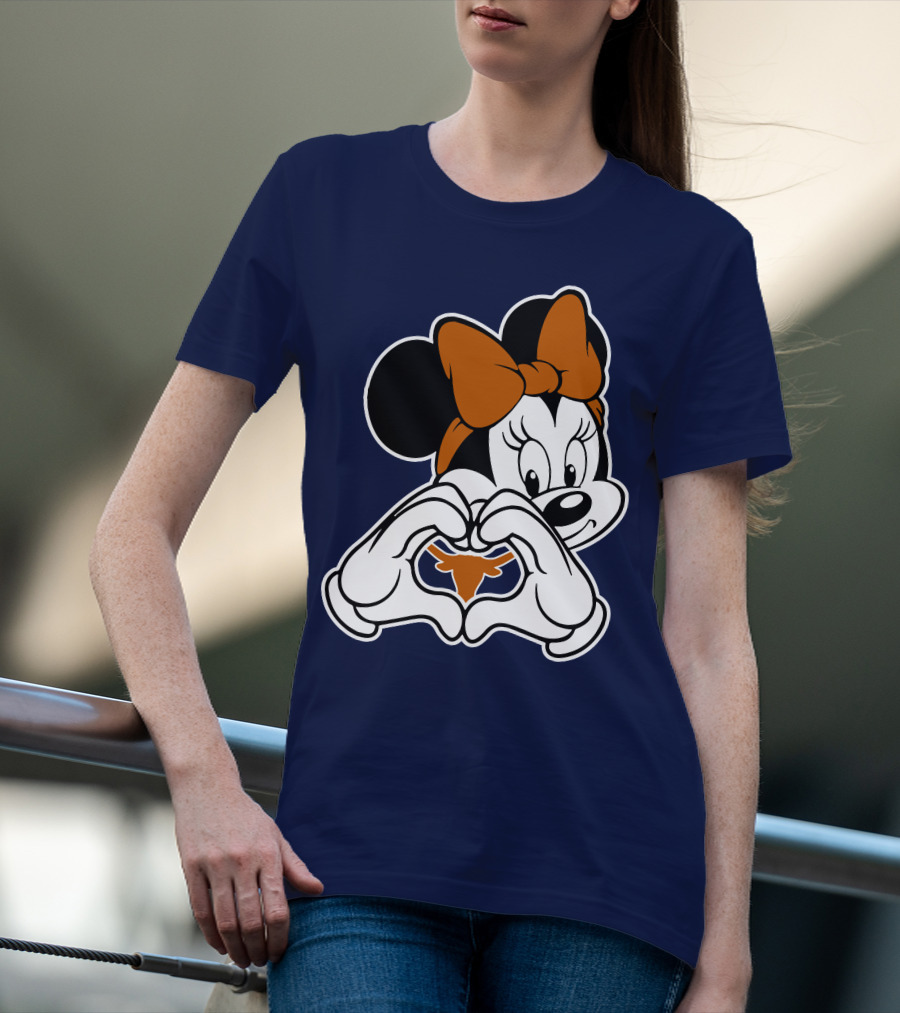 Texas Longhorns Minnie Mouse Heart Hands T-Shirt