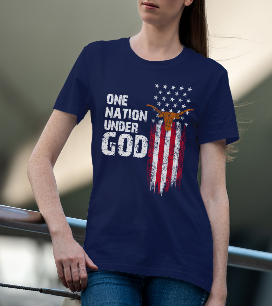 One Nation Under God Texas Longhorns Flag Usa T-Shirt