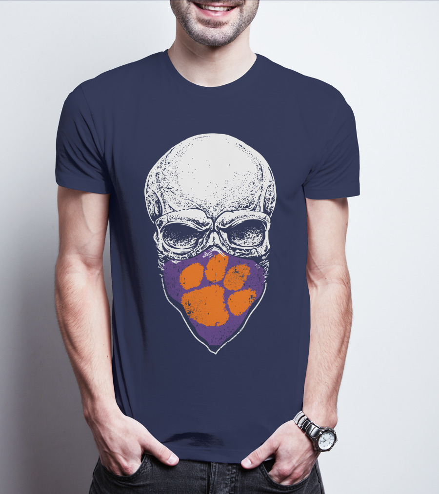 Clemson Tigers Skull With Paw Print Bandana T-Shirt
