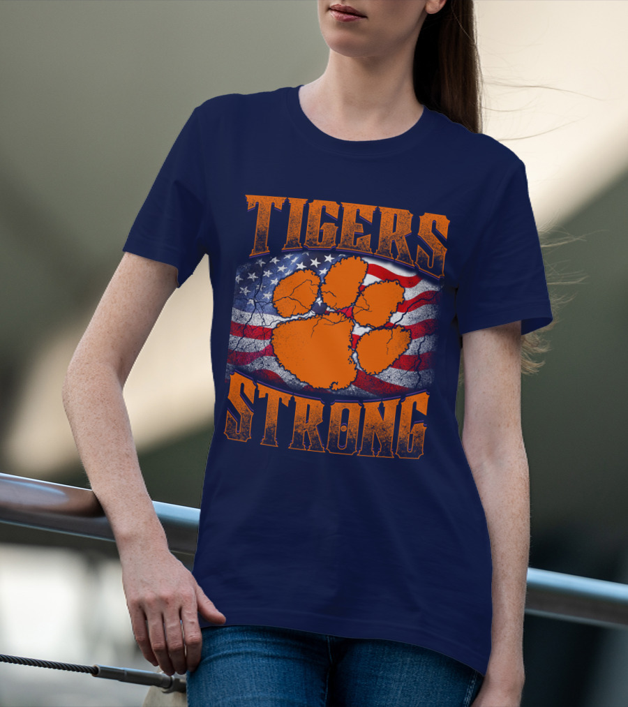 Clemson Tigers Strong American Flag Pawprint T-Shirt