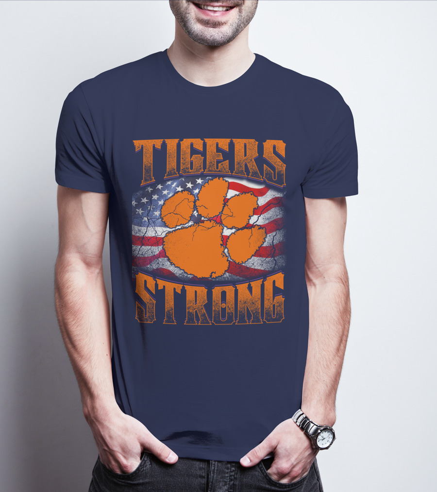 Clemson Tigers Strong American Flag Pawprint T-Shirt