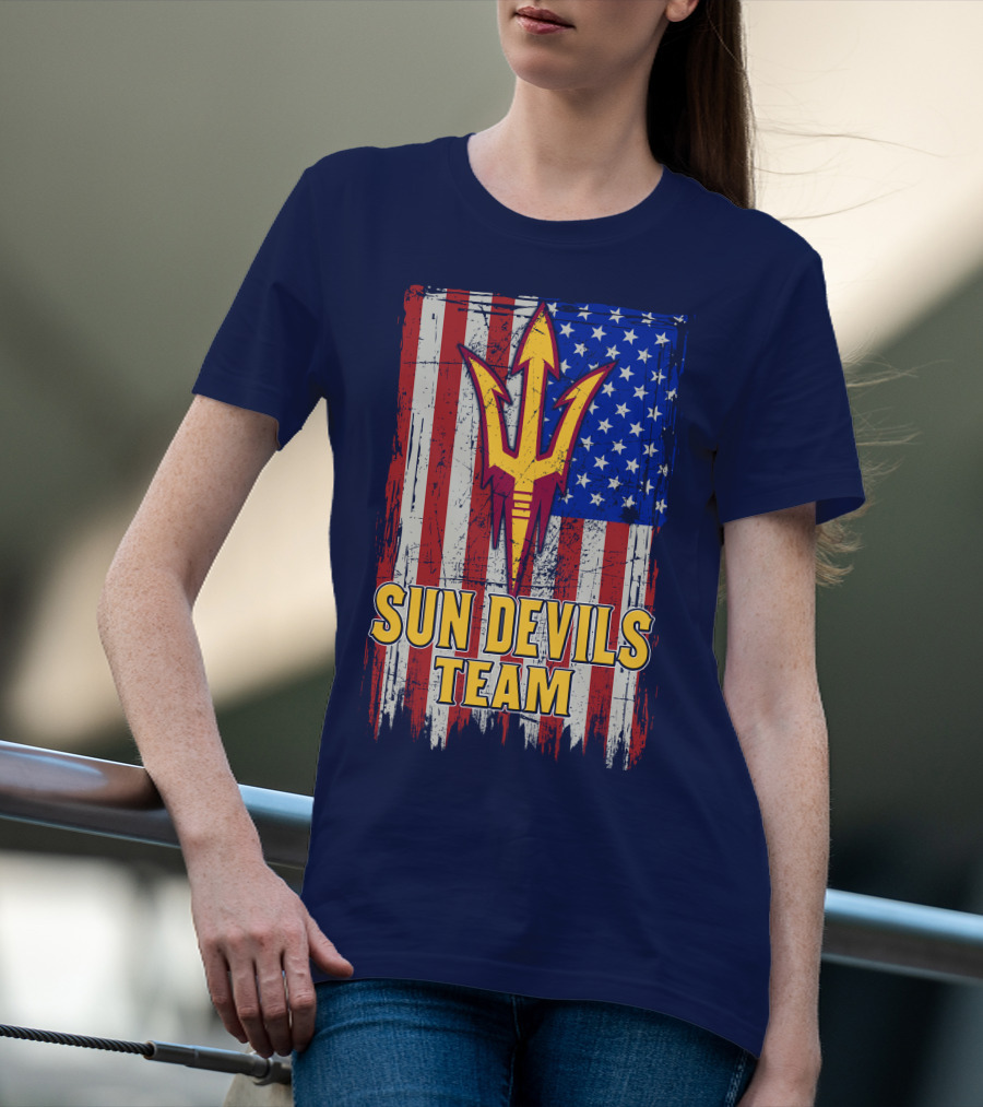 Sun Devils Team Arizona State American Flag Trident T-Shirt