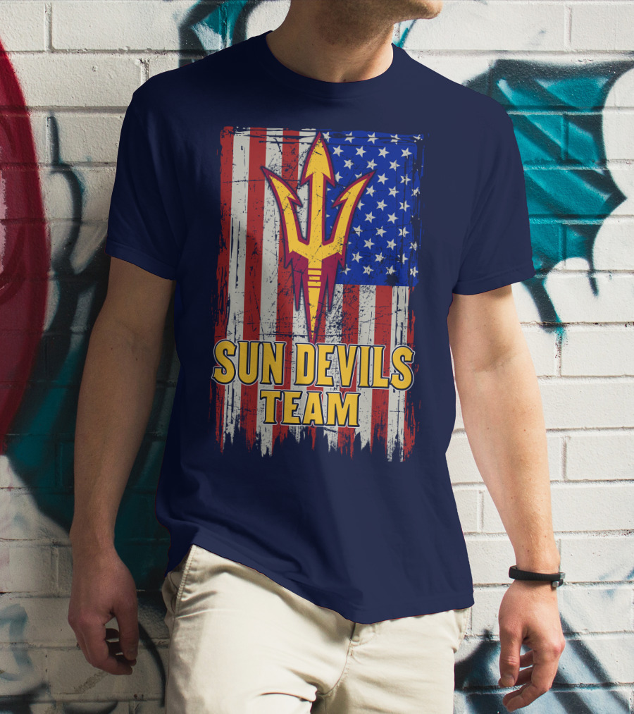 Sun Devils Team Arizona State American Flag Trident T-Shirt