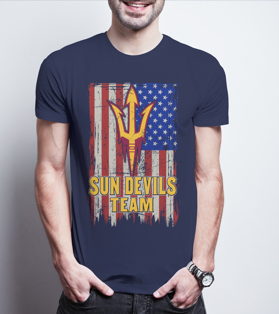 Sun Devils Team Arizona State American Flag Trident T-Shirt
