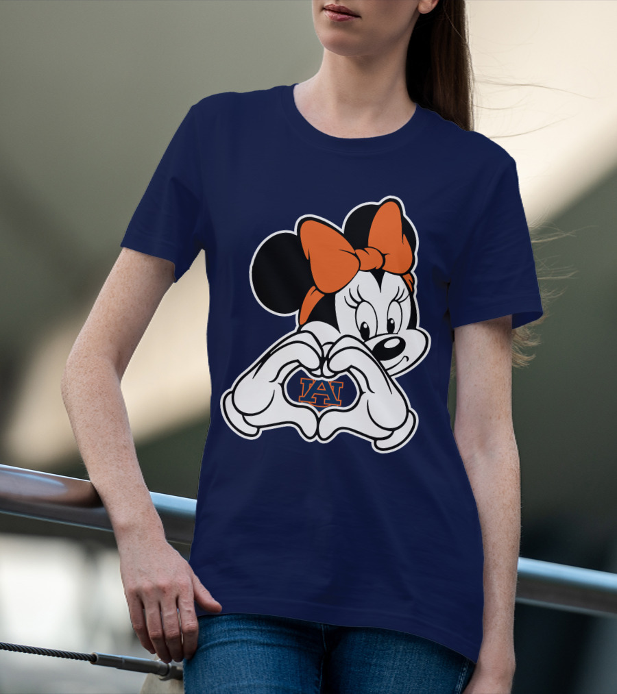 Minnie Mouse Auburn Tigers Au Logo Heart Hands T-Shirt