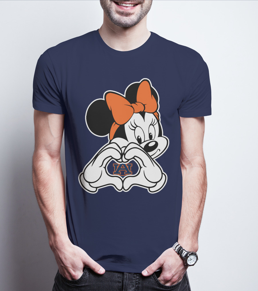 Minnie Mouse Auburn Tigers Au Logo Heart Hands T-Shirt