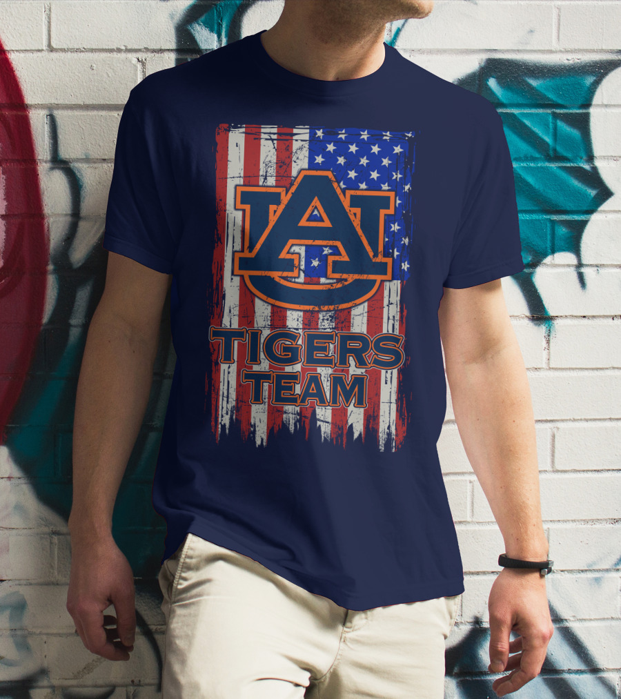 Auburn Tigers Team American Flag T-Shirt