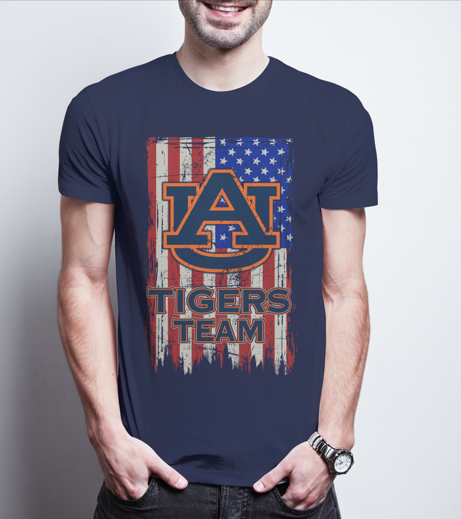 Auburn Tigers Team American Flag T-Shirt