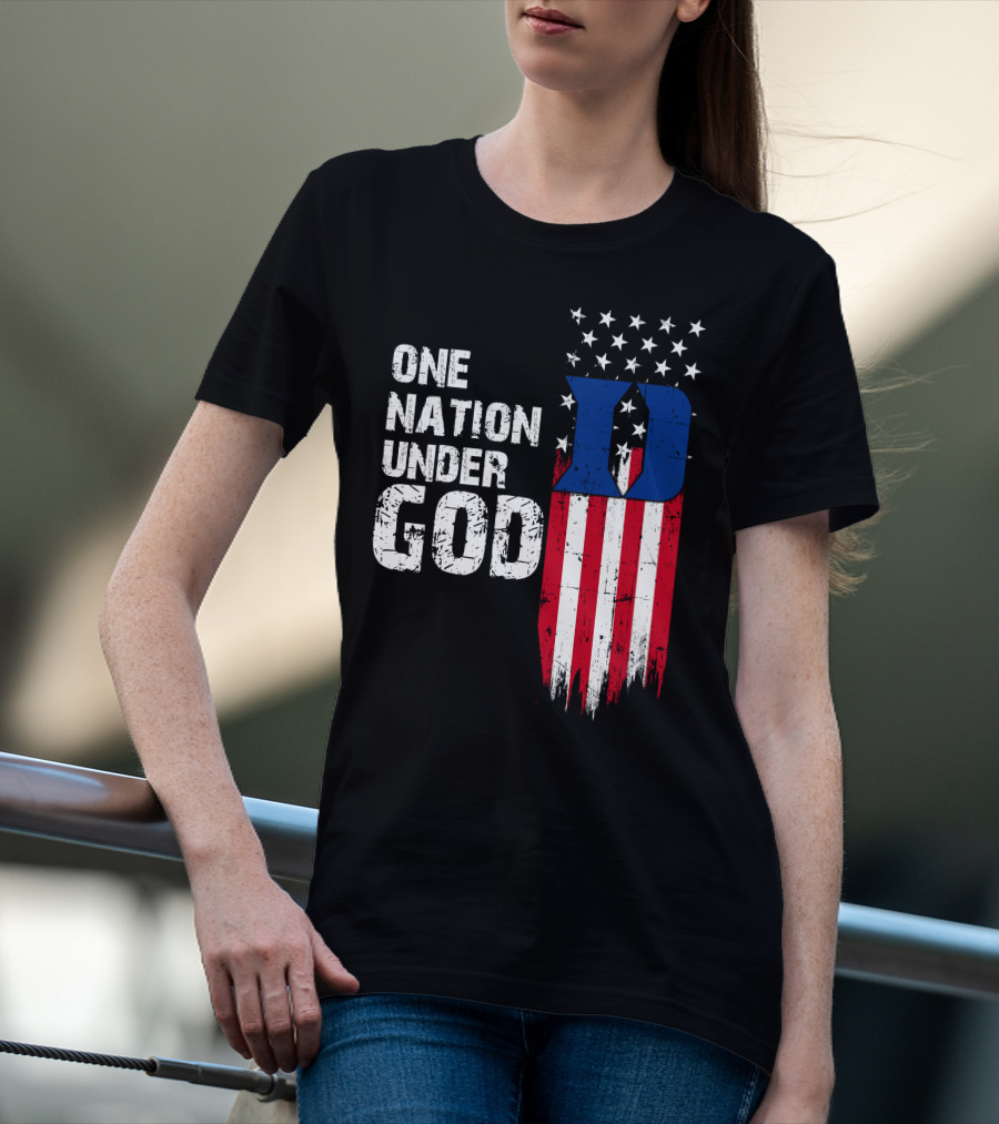 One Nation Under God Duke Blue Devils Usa Flag Stars And Stripes T-Shirt