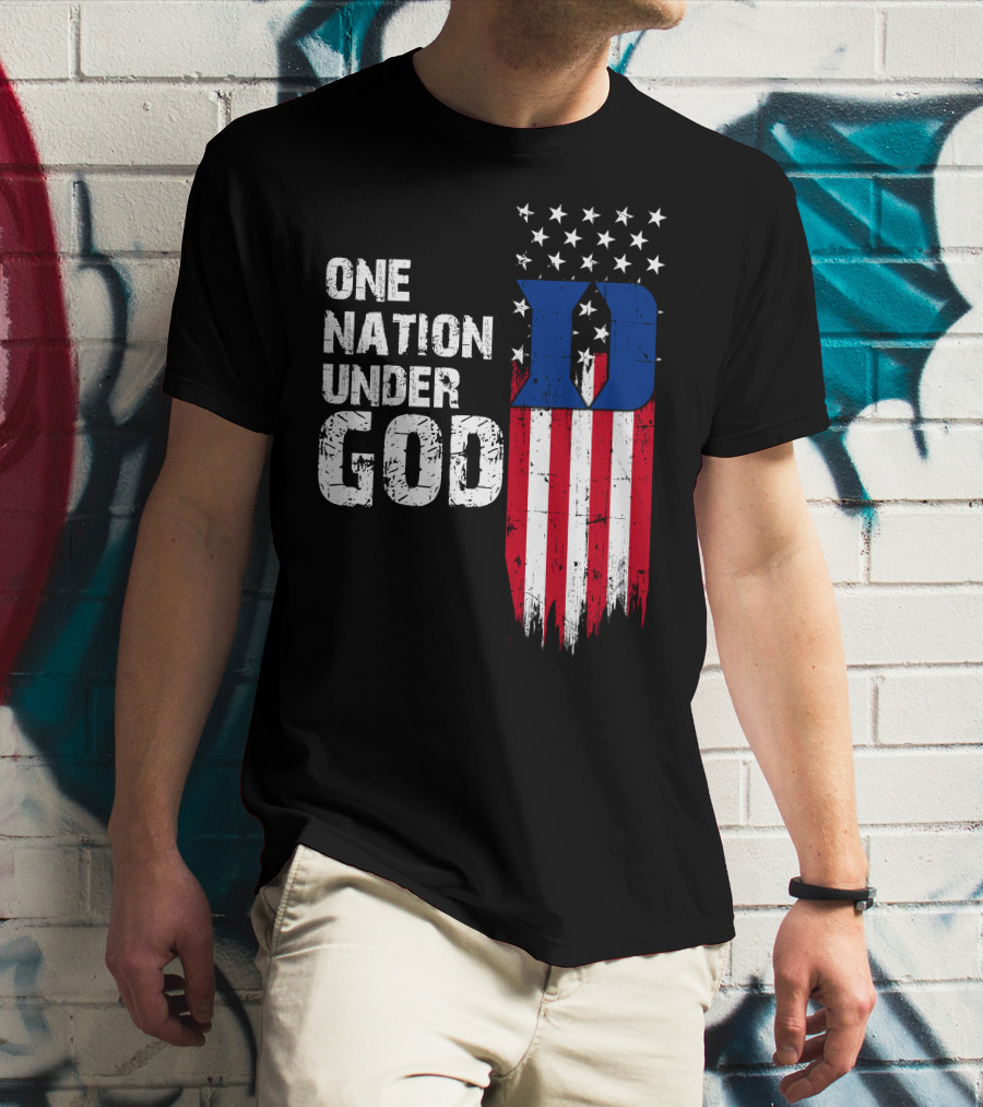 One Nation Under God Duke Blue Devils Usa Flag Stars And Stripes T-Shirt