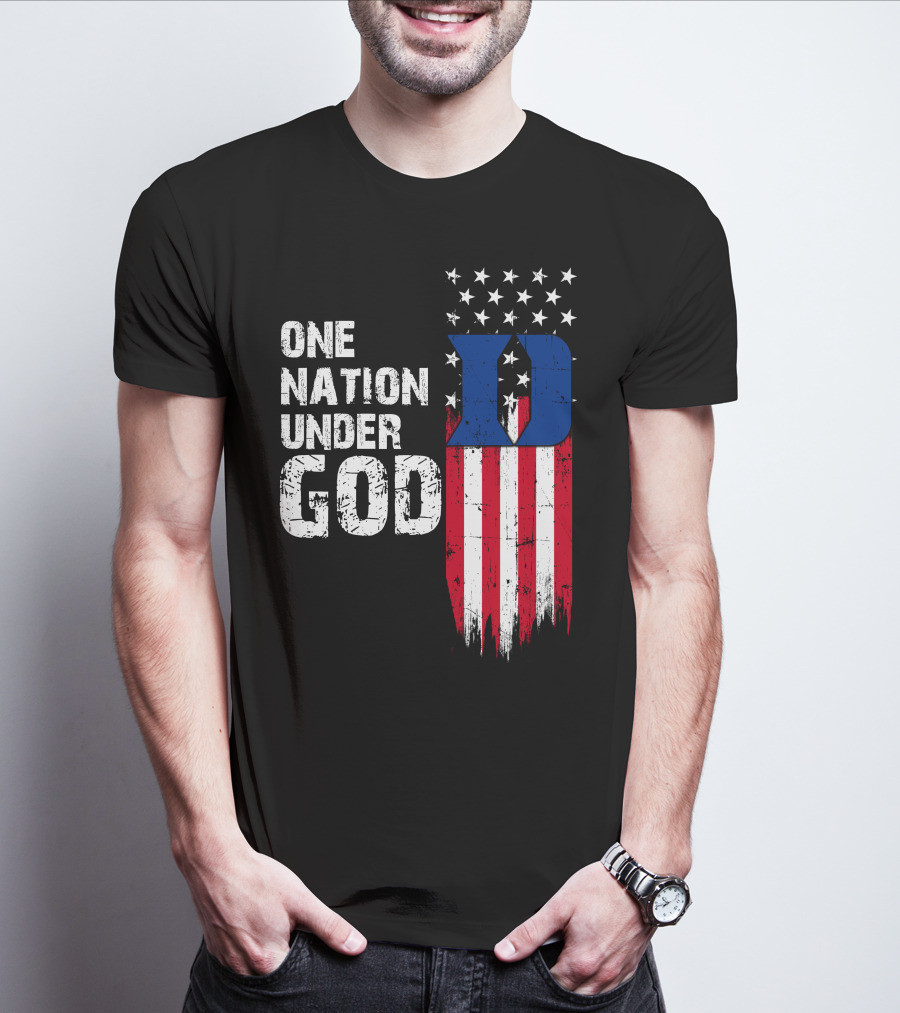 One Nation Under God Duke Blue Devils Usa Flag Stars And Stripes T-Shirt
