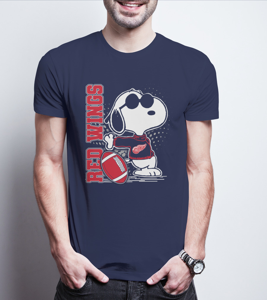 Red Wings Detroit Snoopy Football Peanuts T-Shirt